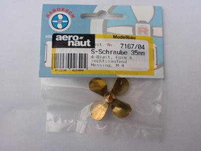 Schiffsschraube, messing, M 4, Ø 35 R, 4-Blatt