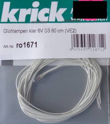 Glühlampen klar 6V, Ø 3 mm,  50 mA, Kabellänge 80 cm, 2 St.