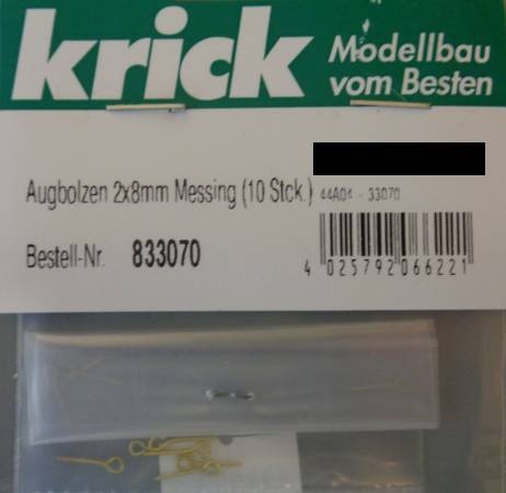 Augbolzen 2 x 10 mm Messing blank (10 Stck.)