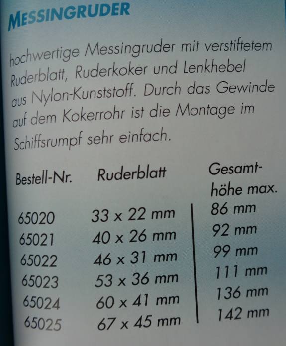 Messingruder 67 x 45 mm Rohr +  Ruderhebel