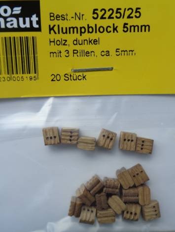 Klumpblöcke, Holz, dunkel, mit 3 Rillen, 5 mm, 20 Stück