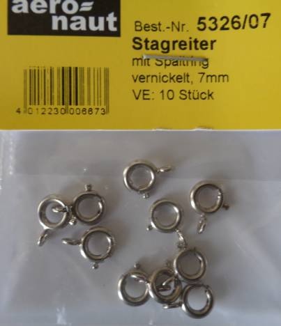 Stagreiter, vernickelt,  mit Spaltring, 7 mm, 10 Stück