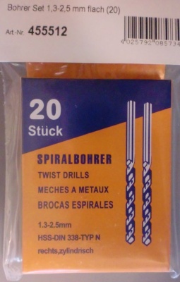 Bohrer Set 1,3-2,5 mm flach (20 Stück)