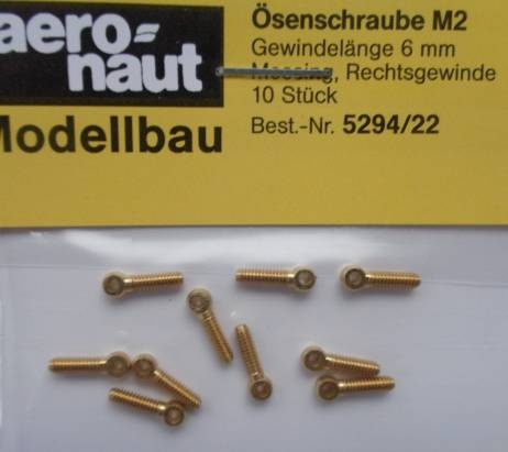 Ösenschrauben, Messing, Gewinde M 2 mm, 10 Stück