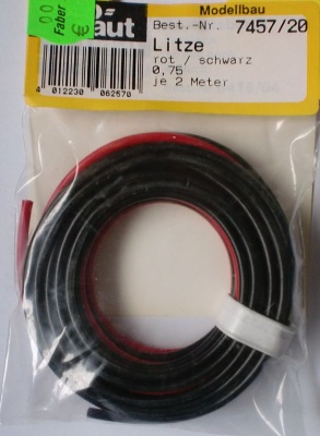 Hochflexible Kupferlitze,Querschn. 0,75 mm²,rot/schwarz, 2 m