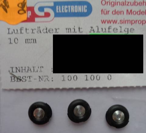 Lufträder m. Alufelge, weich, - 4 Stück -, Außen-Ø  10 mm