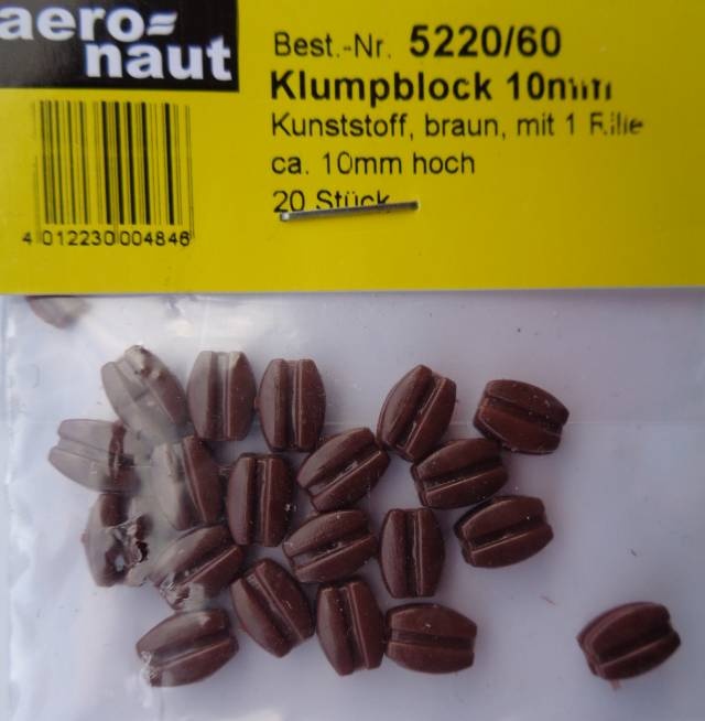 Klumpblock (Plastik), Höhe 10 mm, 1 Rille, 20 Stück