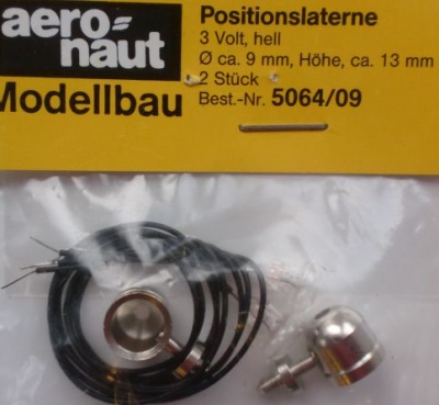 Positionslaterne 3V hell, Ø 9 x 13 mm, Messing vernickelt