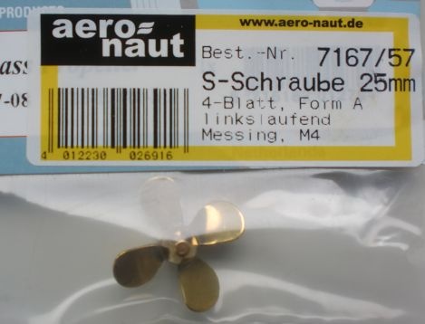 Schiffsschraube, messing, M 4, Ø 25 L, 4-Blatt