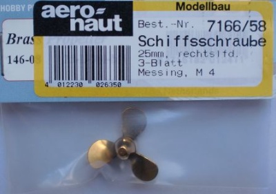 Schiffsschraube, messing, M 4, Ø 25 R, 3-Blatt