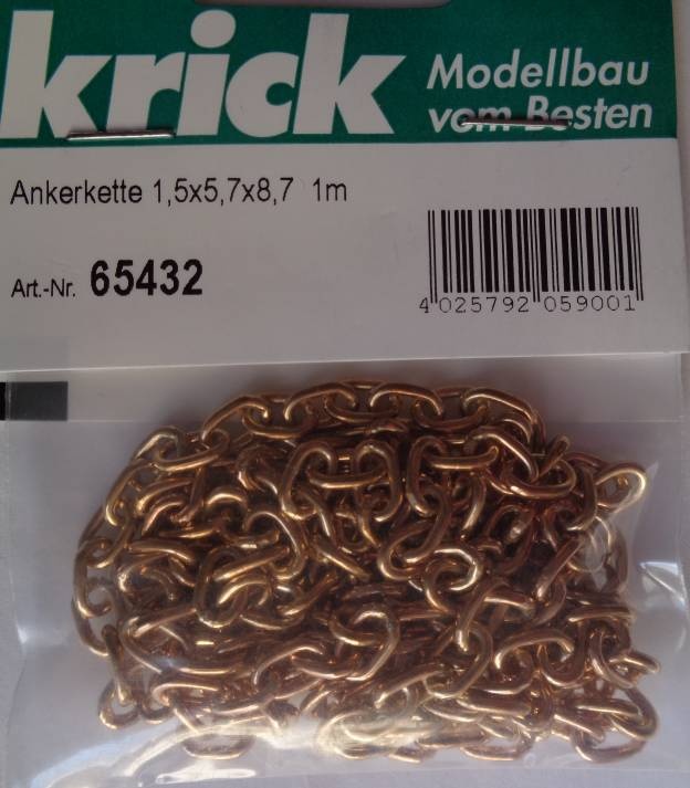 Ankerkette ohne Steg 1,5 x5,7x8,7 mm,  1 m lang