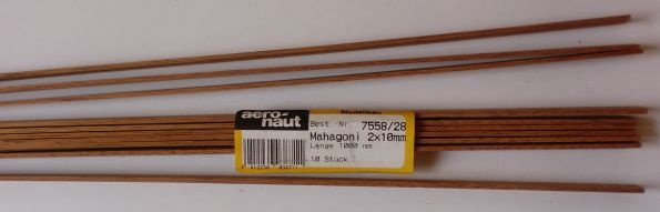 MAHAGONI-Vierkantleister   2 x 10 mm, 1 m lang, 10 Sück