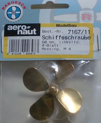 Schiffsschraube, messing, M 4, Ø 50 L, 4-Blatt