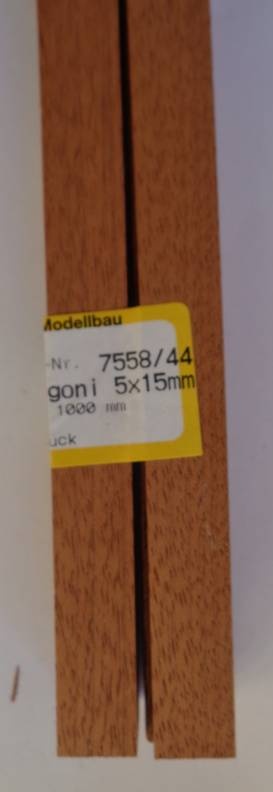 MAHAGONI-Vierkantleistern 5 x 15 mm, 1 m lang, 10 Stück