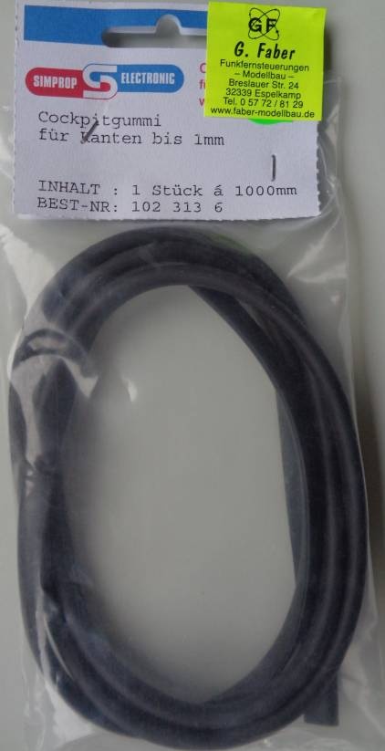 Cockpitgummi für Kanten bis 1 mm, Länge 1000 mm