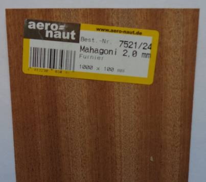 MAHAGONI-Furnier, 1000x100x2.0 mm, 10 Stück /vorr. 1.10.24-