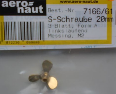 Schiffsschr, messing, 3-Blatt,Blattf.A, Ø 20 mm,/M2 linksl.