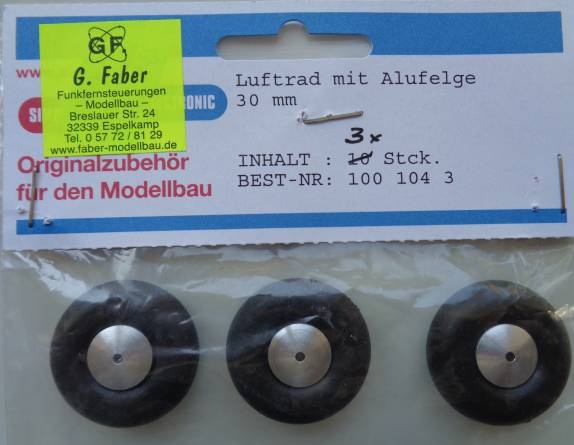 Lufträder m. Alufelge, weich, - 3 Stück - , Außen-Ø  30 mm