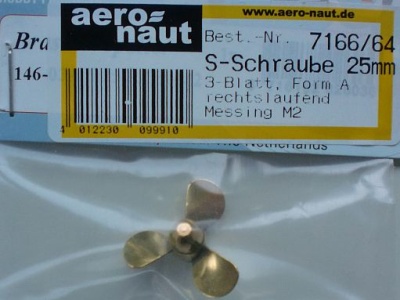 Schiffsschr, messing, 3-Blatt,Blattf.A, Ø 25 mm,/M2 rechtsl.