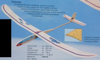 CUMULUS Segelflugmodell (Spannw. 122 cm)