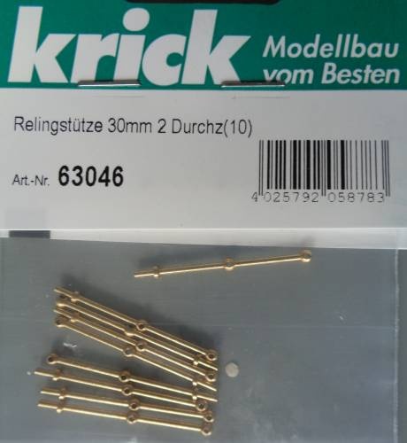 Relingstütze 30 mm,  2 Durchzüge. 10 Stück