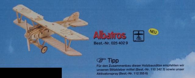 mini-Holzbausatz Albatros, Spannweite 19 cm, -NEU -