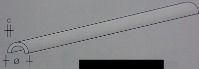 Plastik-Halbrohr, Breite 4 mm, 1 m lg., Wandstärke 0,75 mm