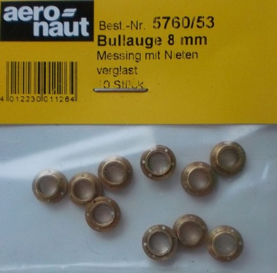 Bullaugen, Messing, 8 mm, 10 Stück