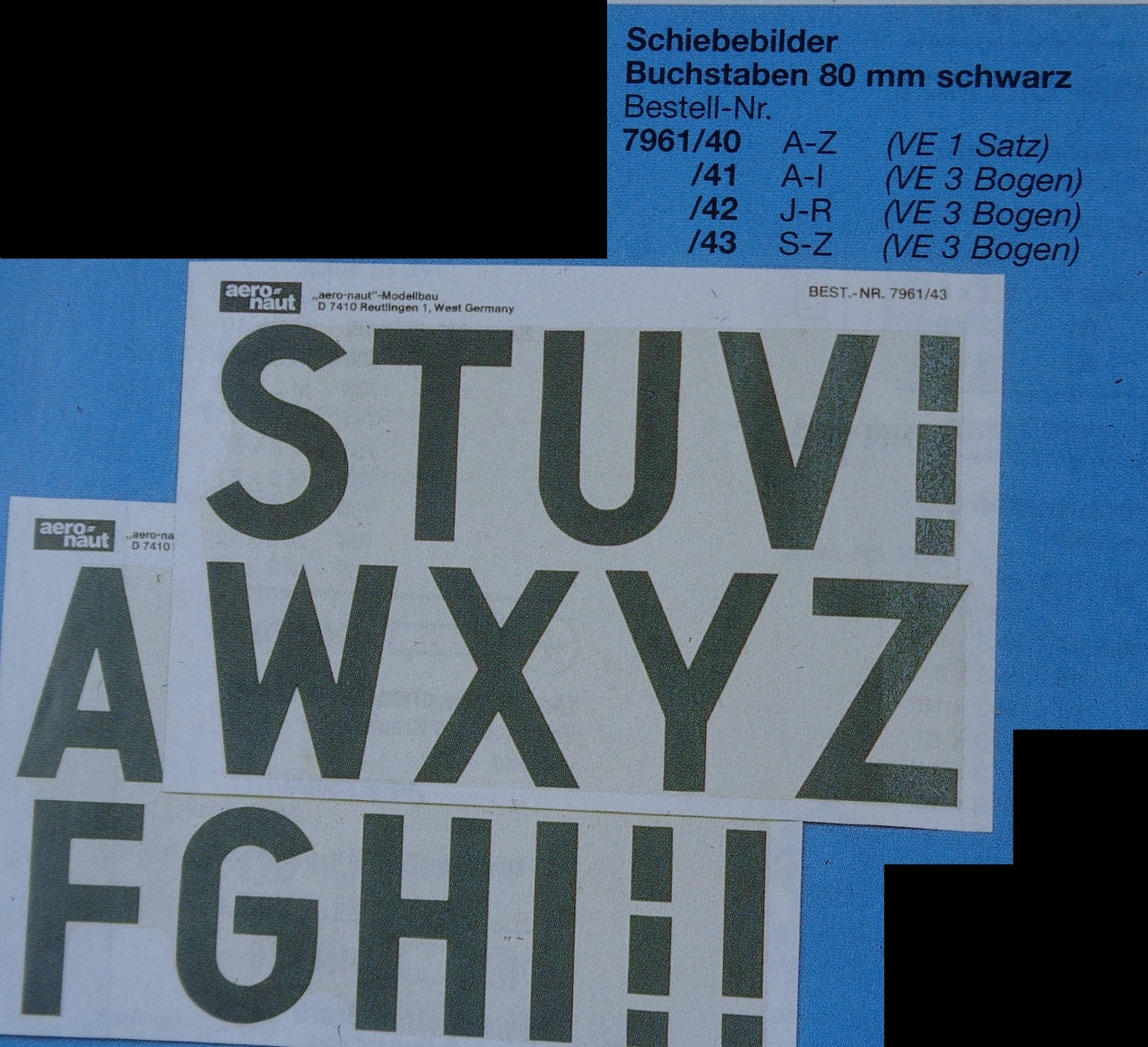 SCHIEBEBILDER,  80 mm, schwarz,  A - I,  3 Bogen