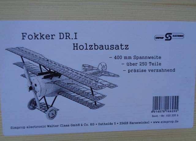 Holzbausatz Fokker DR . I    -Spannweite 40 cm -   NEU 
