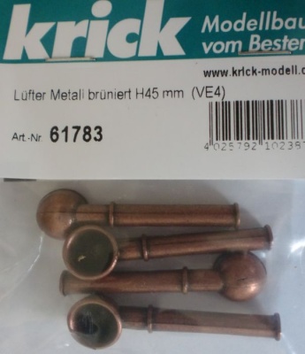 Lüfter Metall brüniert Höhe 45 mm, Ø-Öffn. 12 mm, 4 Stück