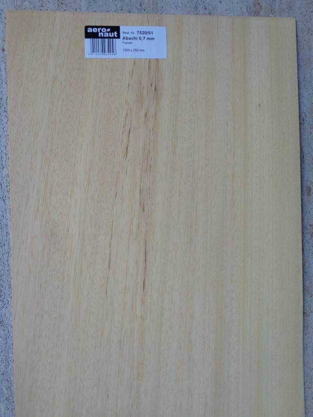 Abachi-Furnier 1500x250x0.7 mm, 1 Stück