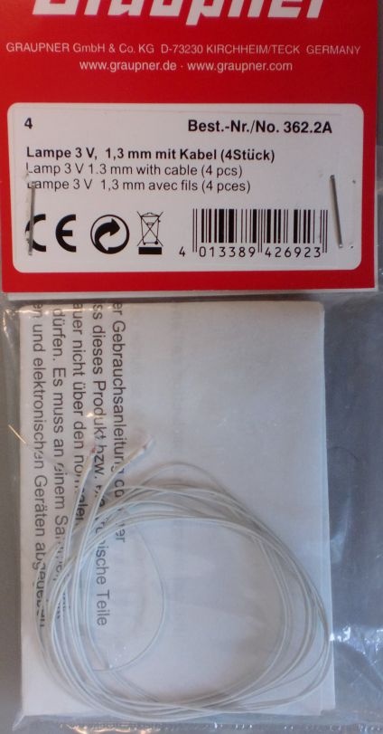 Lampe 3V, 1,3mm mitKabel (4 Stück)