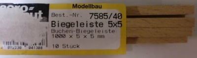 5 Stück Biegeleisten Buche    5 x  5 mm, 1 m lang