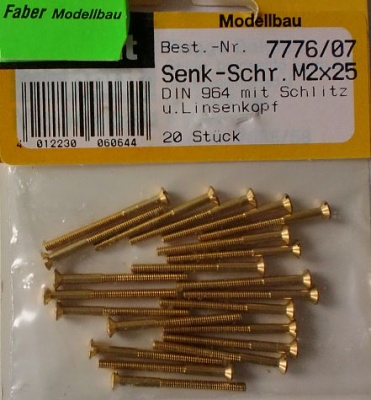 Linsenkopf-Schrauben messing, M 2 x 25 mm, 20 Stück