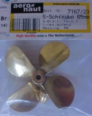 Schiffsschraube, messing, M 4, Ø 65 L, 4-Blatt