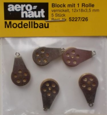 Block mit 1 Rolle, vernickelt, 5 Stück, 12x19mm, 3,5 mm dick