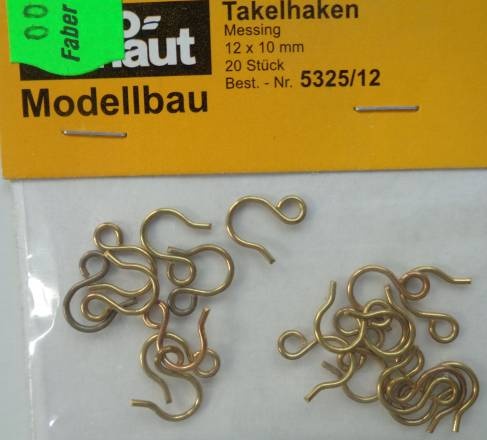 Takelhaken messing, 20 Stück,  12x10 mm