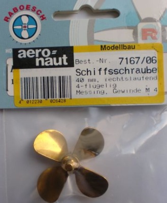 Schiffsschraube, messing, M 4, Ø 40 R, 4-Blatt