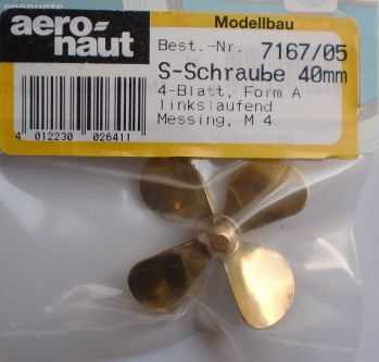 Schiffsschraube, messing, M 4, Ø 40 L, 4-Blatt
