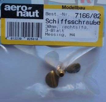 Schiffsschraube, messing,  Ø 30 mm, M 4 R, 3-Blatt