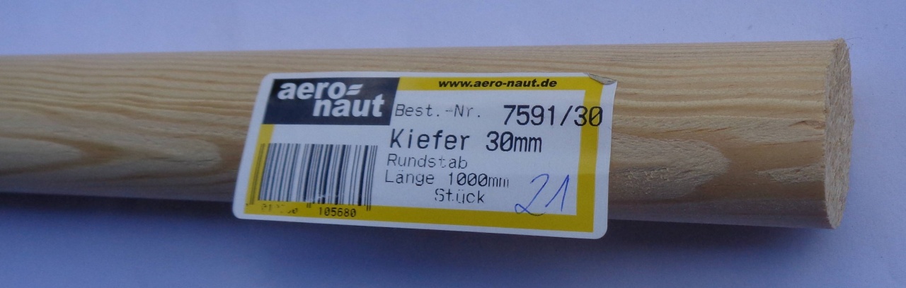 Kiefer-Rundstab Ø 30 mm, 1 m lang  - vorrätig /1.12.23 -