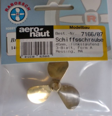 Schiffsschraube, messing,  Ø 45 mm, M 4 L, 3-Blatt