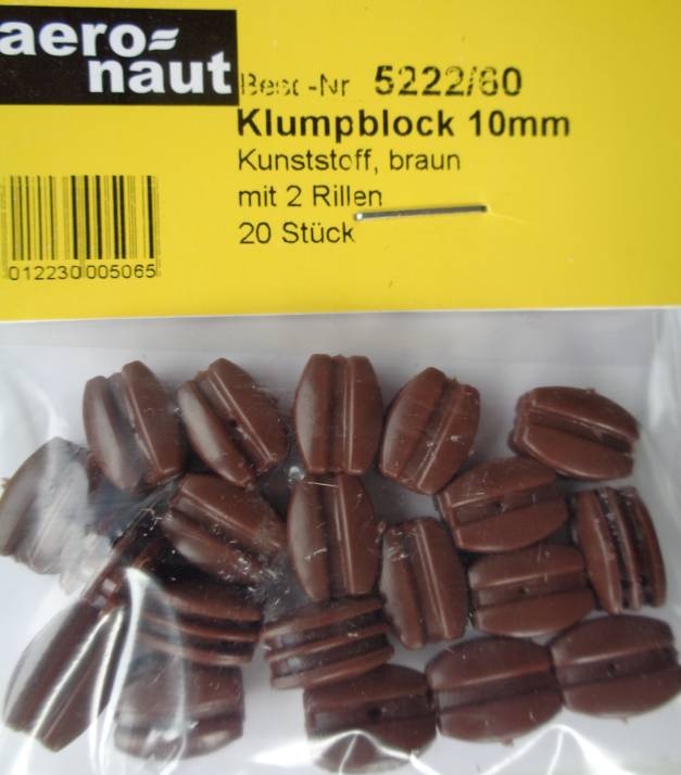 Klumpblock (Plastik), Höhe 10 mm, 2 Rille, 20 Stück