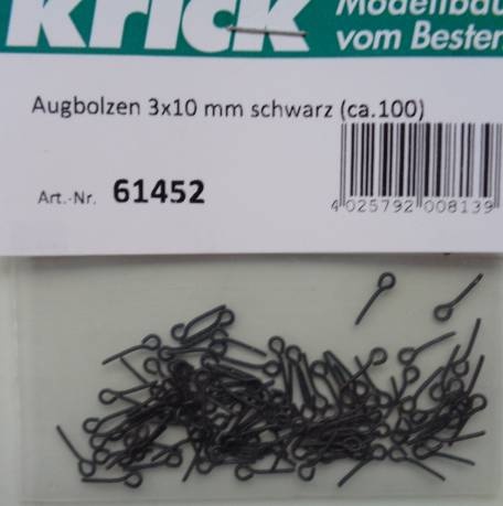 Augbolzen Ø 3 mm, Länge 10 mm, Farbe schwarz (ca.100 Stück)