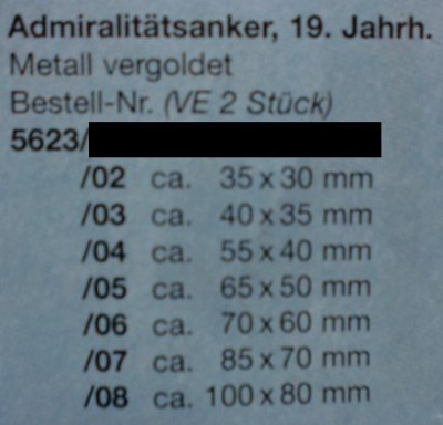 Admiralsanker 70 x 60 mm, Metall vergoldet, 2 Stück