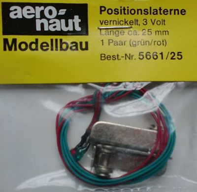 Positionslaternen, vernickelt, 25 mm, 3 Volt,1 Paar=grün/rot