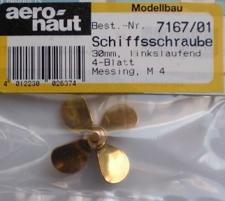 Schiffsschraube, messing, M 4, Ø 30 L, 4-Blatt