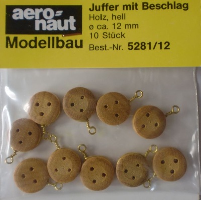 Juffern, Holz, hell, mit Ring für Beschlag, Ø 12mm, 10 Stück