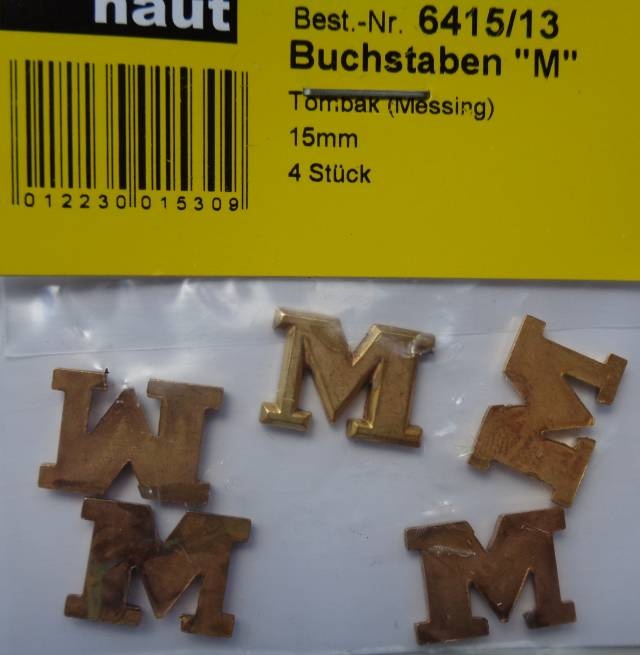 Buchstabe M. 15mm, 4 Stück
